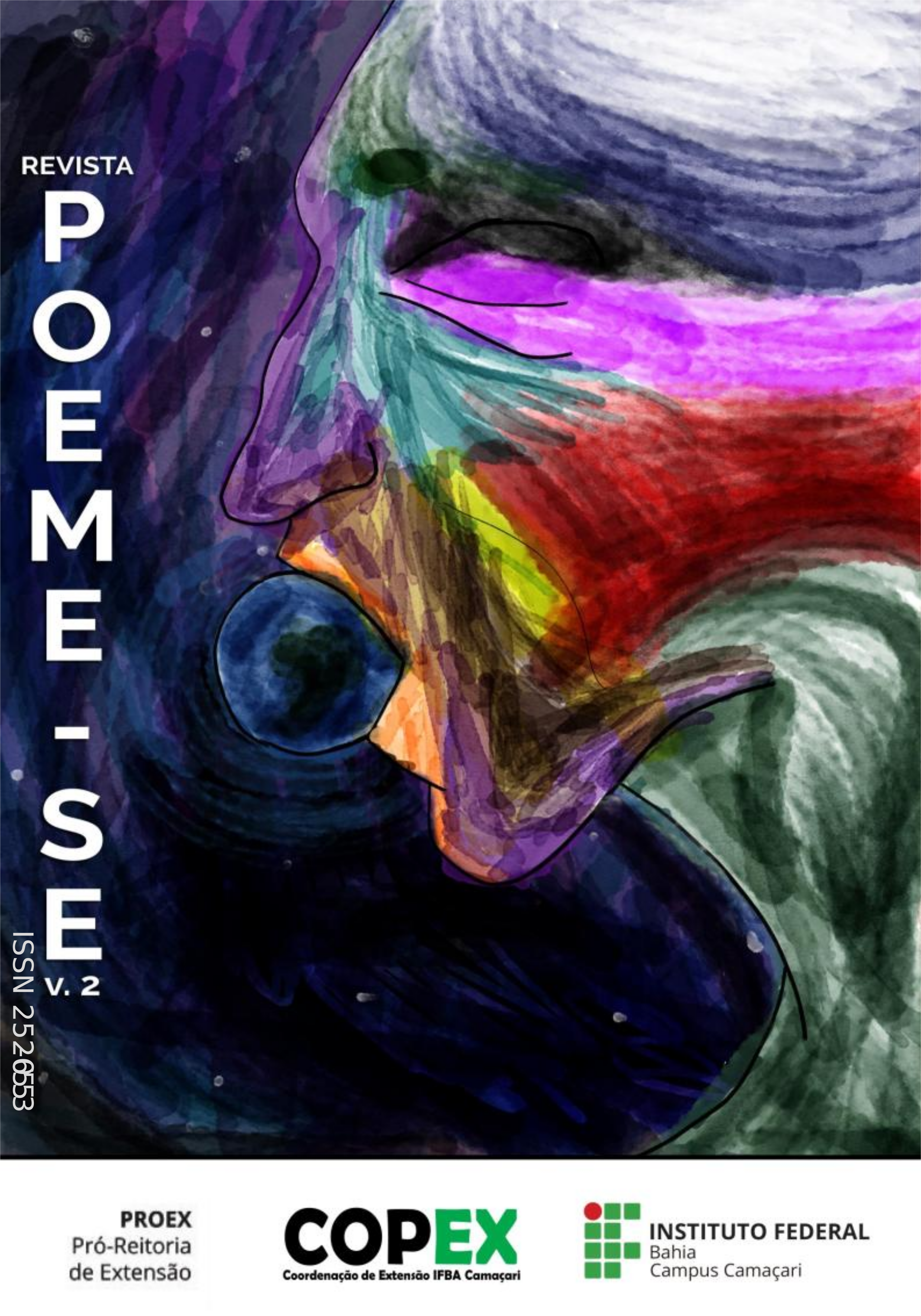 Capa Revista Poeme-se Volume Número 2: Ilustração de uma silhueta de uma pessoa prestes a engolir uma bolha. Ao lado da ilustração, está escrito 